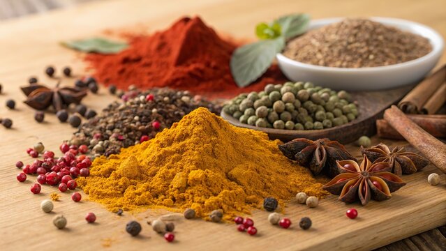 Vibrant blend of spices creating a feast for the senses in a warm kitchen setting