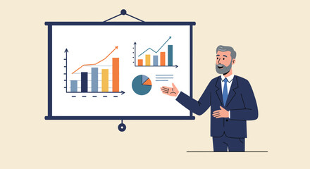 Fototapeta premium Business Presentation with Graphs and Charts by a Male Speaker