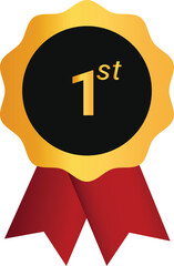 Shiny Gold First Place Award Rosette with Red Ribbons