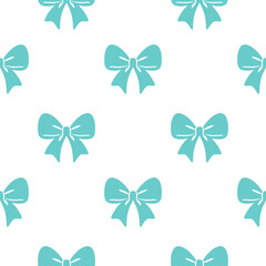 Seamless pattern featuring turquoise bows in a repeating design on a white background. This vector illustration is perfect for decorative purposes, gift wrap, or fabric design projects.