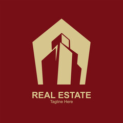 Real estate company logo with house icon and modern design elements