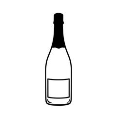Classic sparkling wine bottle outline simple line drawing for celebration and beverage graphics silhouette flat design vector illustration white background