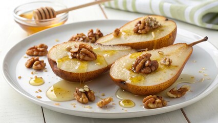 Delightful baked pears topped with honey walnuts create a warm autumn dessert perfect for cozy gatherings