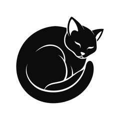 Pet Cat Curling Sleeping Position Black Icon Vector