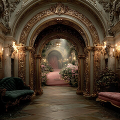 Fototapeta premium Luxurious Golden Palace Corridor