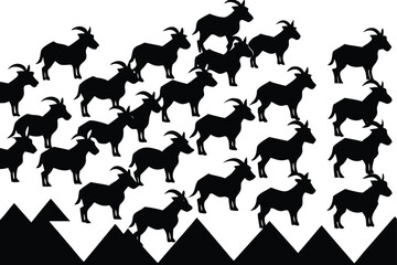 Vector illustration of mountain goats silhouettes scalable for eps format design