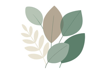 Abstract illustration of various leaves in soft green and beige colors showcasing organic shapes and natural beauty