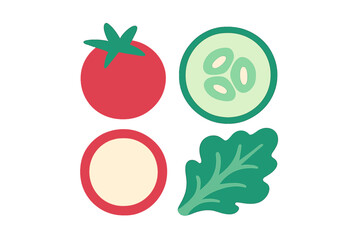 Fresh vegetables including tomatoes, cucumbers, and leafy greens on a light background for healthy eating