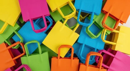 Colorful Shopping Bags Background, Vibrant Retail Sale Concept,  Multi-Colored Paper Bags.