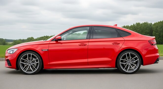 Red Audi S5 Sportback Side View.