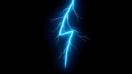 Striking display of a brilliant, electric blue lightning bolt against a stark black backdrop, illuminating with energetic power and capturing the intensity of a celestial phenomenon.