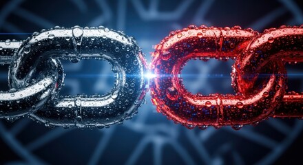 Interconnected digital chain links representing connection security and data transfer