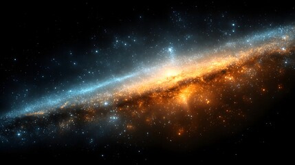 Fototapeta premium A stunning cosmic panorama showcases a vibrant galaxy with swirling clouds of stellar dust and countless bright stars, creating a celestial spectacle against the vast, dark backdrop of outer space.
