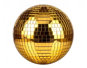 Golden disco ball, mirrored tiles on curved surface