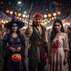 Halloween Characters in Parade at Night Festival