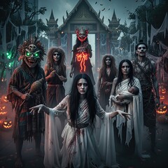 Epic Halloween Characters in Bangkok Street