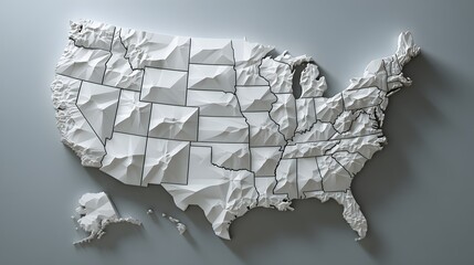 White Geometric Map of the United States with State Borders on Gray Background