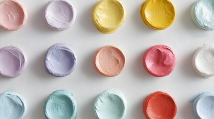 Obraz premium Colorful paint swatches arranged in a grid pattern, showcasing a variety of pastel hues.