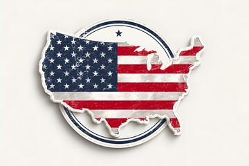 United States Map Sticker with American Flag Design on White Background