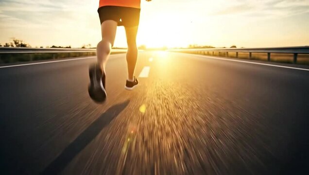 Runner starting a new journey on the road with the year 2026 and the word start painted on the asphalt