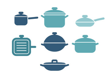 Diverse set of cooking pots and pans in various shapes and sizes for kitchen use