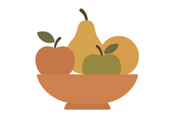 Colorful fruit bowl with apples, pears, and oranges in a modern design displayed on a white background