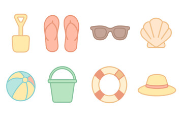 Summer beach essentials including flip flops, sunglasses, and a beach ball for a fun day outdoors
