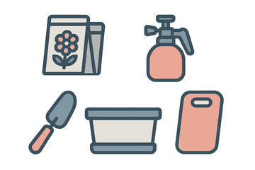 Gardening tools and supplies for plant care and outdoor activities in springtime