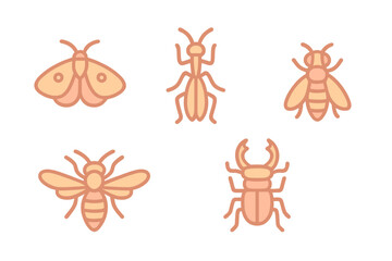 Colorful illustrations of various insects including moths, ants, bees, and beetles on a white background