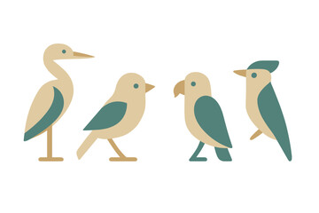 Collection of stylized birds in a minimalist design with earthy tones