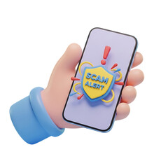 3D Scam Alert Notification Smartphone Icon for Security Awareness Isolated on Transparent Background png