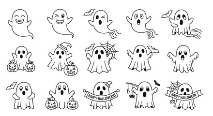 Obraz premium A collection of adorable and spooky Halloween ghost illustrations, perfect for seasonal projects and decorations, various expressions
