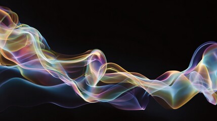 A flowing, ethereal stream of vibrant, multi-colored light against a stark, black backdrop.