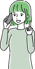 スマホを使っている若い女性のイラスト