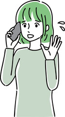 スマホを使っている若い女性のイラスト