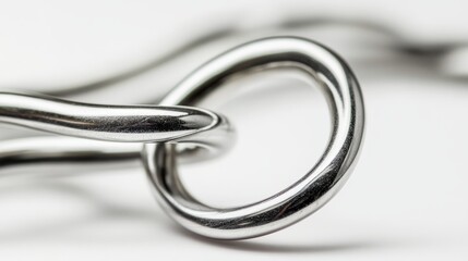 Fototapeta premium 38.A close-up of a twisted metal wire coat hanger, its hook slightly bent, placed against a stark white backdrop, highlighting the subtle reflections on its metallic surface.