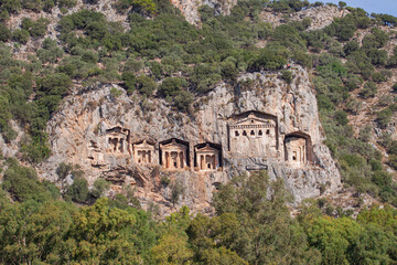 Fototapeta premium Famous Ancient Lycian Rock Tombs in Dalyan, Turkey