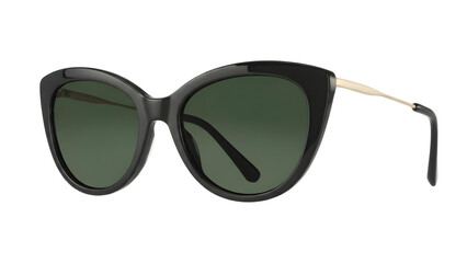 Stylish Black Cat-Eye Sunglasses with Green Lenses
