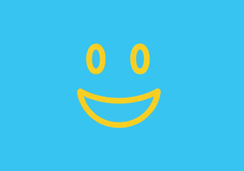 Bright Yellow Happy Smiley Face Emoji with a Cheerful Expression on a Blue Background
