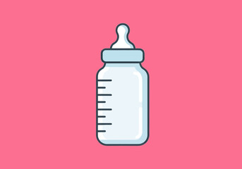 Baby Bottle Filled with Milk on a Soft Pink Background, Childhood Care