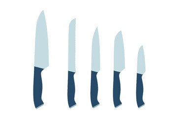 Set of professional kitchen knives with dark handles for cooking and food preparation