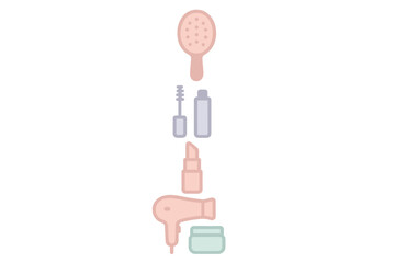 Essential hair and beauty tools arranged vertically on a clean background