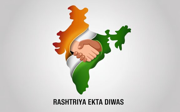 Rashtriya Ekta Diwas (National Unity Day) with Indian Flag Map and Handshake - India Unity Concept