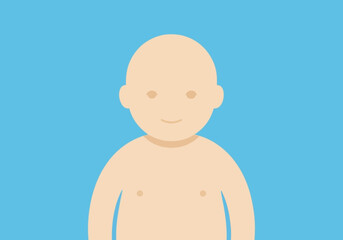 Cute Baby's Head and Shoulders with a Gentle Smile on a Light Blue Background