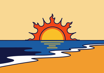 Colorful Sunset Over Ocean Waves on a Sandy Beach, Relaxing Scene