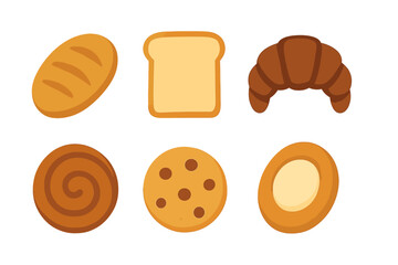 Assortment of freshly baked bread, pastries, and cookies on a white background