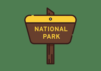 Wooden National Park Sign on a Green Background