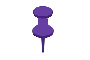 Isometric purple thumbtack for pinning notes and documents on a bulletin board