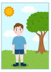 Cute summer illustration of a child enjoying sunny weather. Perfect for children’s season and weather education.
