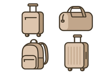 Collection of various travel bags including suitcases, duffel bag, and backpack for journeys